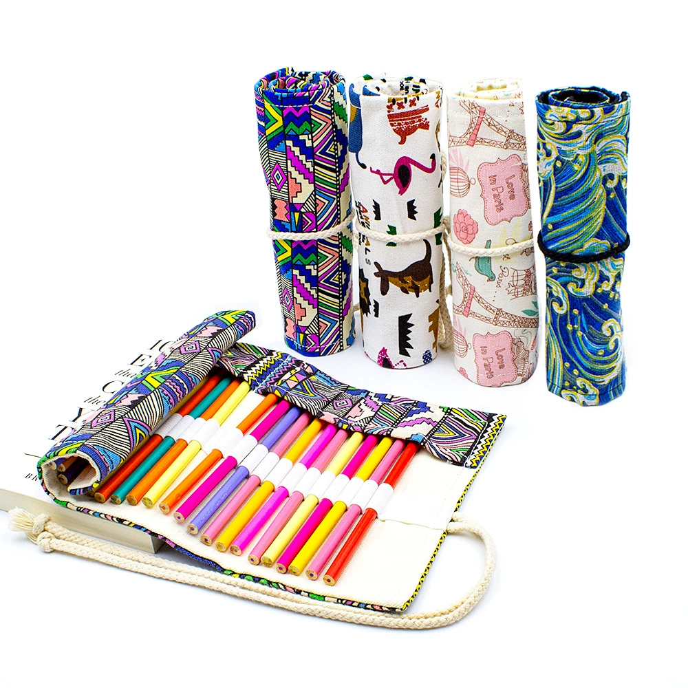 Креативная холщовая ручка, занавеска, 24 отверстия, печатный пенал большой емкости, студенческий простой эскиз, цветной свинец, специальная коробка для канцелярских принадлежностей, оптовая продажа