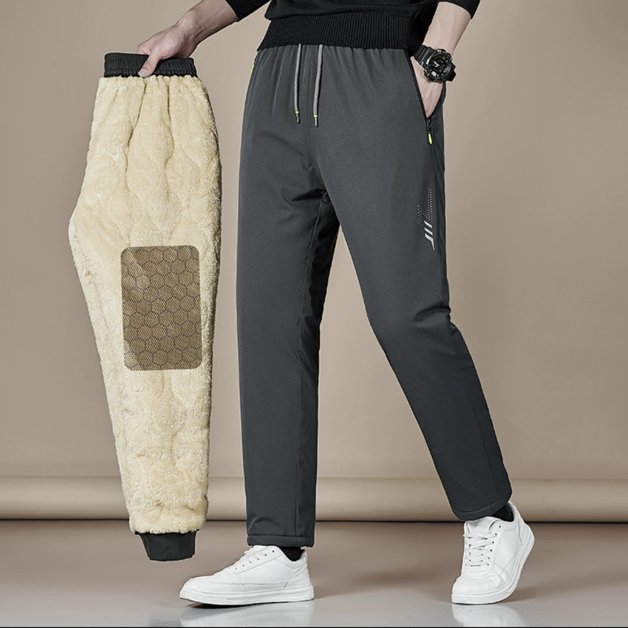Мужские зимние брюки из кашемира 2025 года, новые, вельветовые, утолщенные, с графеном, теплые, прямые, для улицы