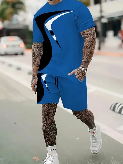 American Cross-border 2025 nueva tendencia de moda casual de manga corta cuello redondo camiseta pantalones cortos traje ME5 MA04
