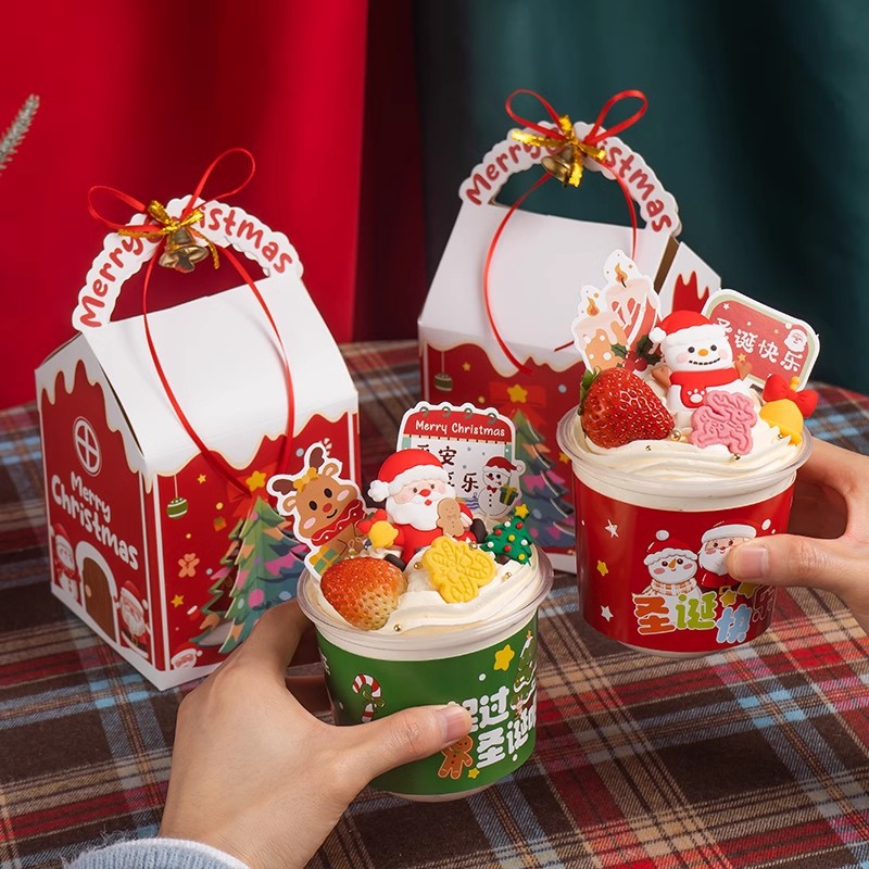 2025 Navidad Bo Bo Cup Cake Decoración de la casa caja de mano caja de embalaje de postres juntos para la Navidad