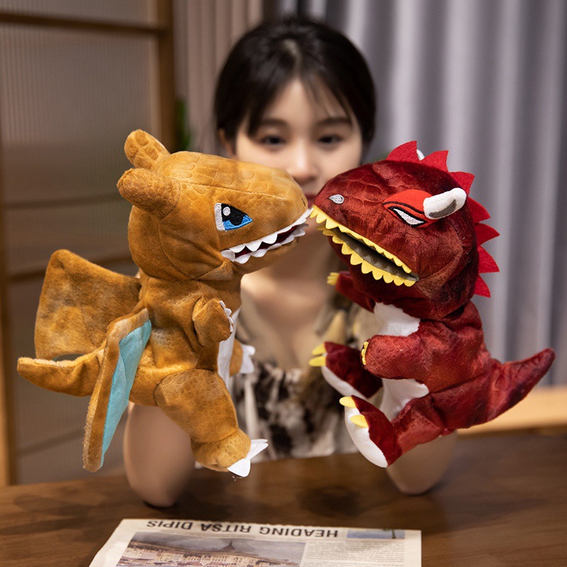 dibujos animados dragón arrojador de fuego raptor dinosaurio muñeca calmar muñeca padres-hijos guantes interactivos muñecas de educación temprana accesorios de rompecabezas