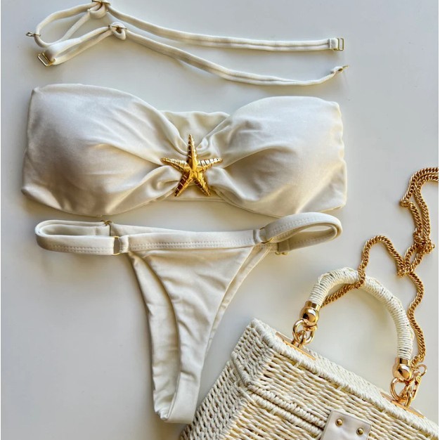 Neuer 2-teiliger Badeanzug mit Metallschmuck, sexy brasilianischer, eng anliegender Bikini, Damenbekleidung_voghion.com
