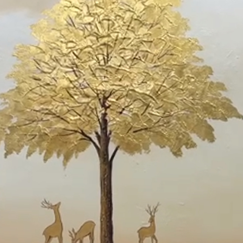 Golden Deer Fortune Tree Pure Hand-painted Oil Painting Texture Painting Living Room Dining Room Hanging Painting Modern Decorative Painting Entrance Corridor Painting