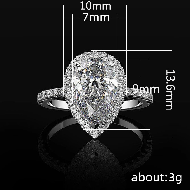 Explosive Creative Sparkling Water Drop shaped Zircon Wedding Ring Women's Jewelry Luxury_voghion.com