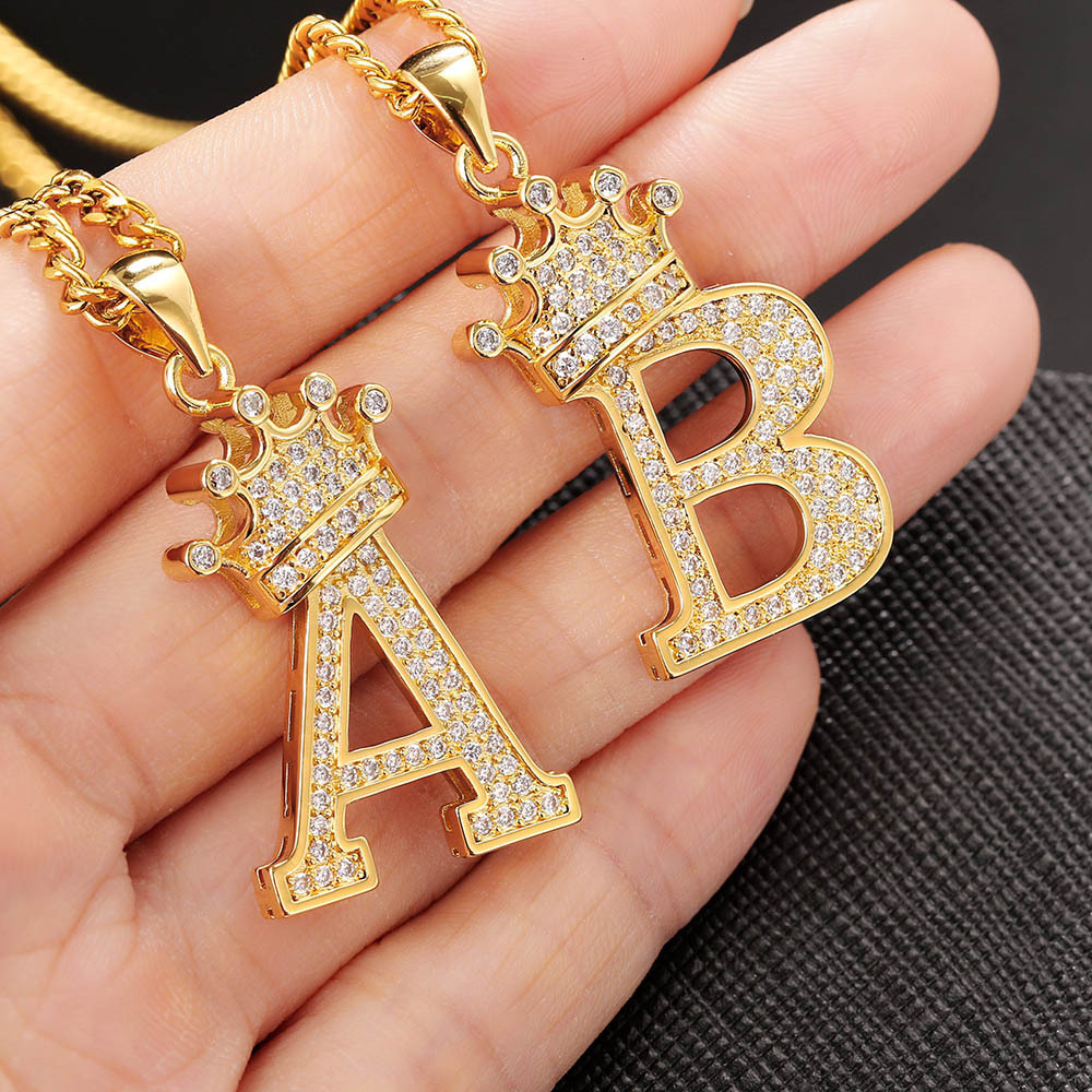 Halskette Mit 26 Buchstaben Und Diamantkrone Für Damen Und Herren_voghion.com