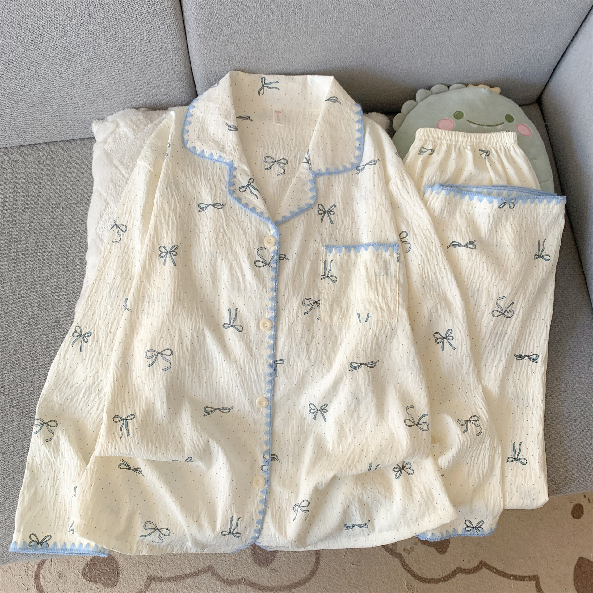 (No breast pads) [Yunduo Cotton] Shell-Bow Tie (long sleeves + trousers)