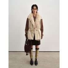 [识时]新品滩皮草抽绳收腰设计无袖翻领开衫无扣马甲外套女V9115