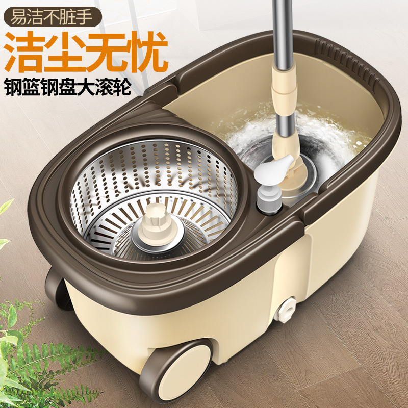 Hand-free Mop Household One-tow Net Thickened Thickened Rod Household Large-area Floor-mopping Lazy Rotating Mop Bucket