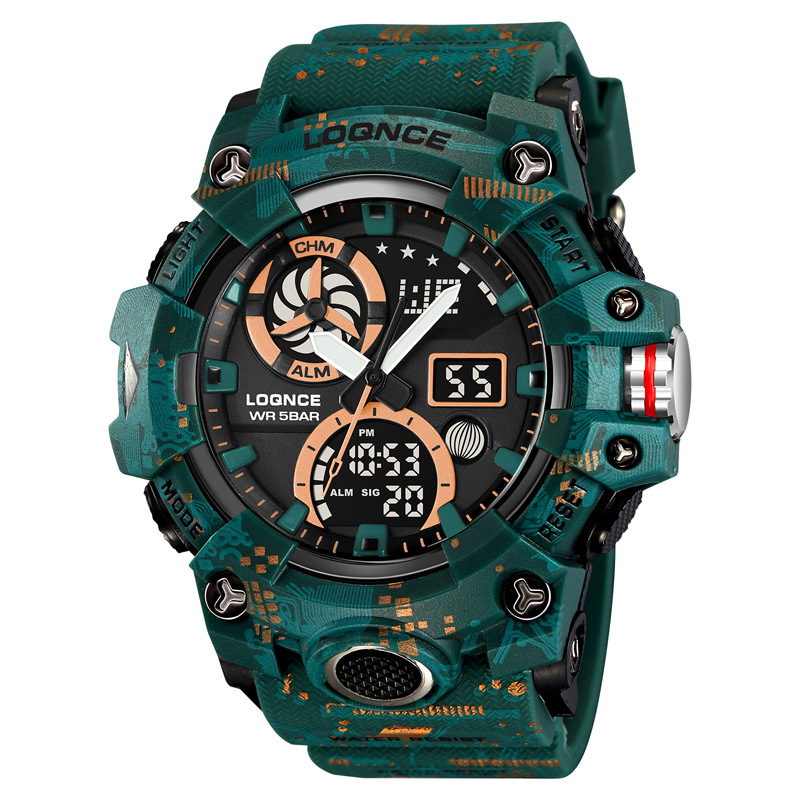 LOQNCE nuevo 98005 moda camuflaje multifuncional nocturna deportivo cronógrafo electrónico impermeable para hombres se puede enviar