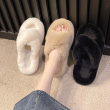 网红爆款毛毛拖鞋女外穿新款秋冬季时尚厚底加绒月子鞋增高棉拖鞋