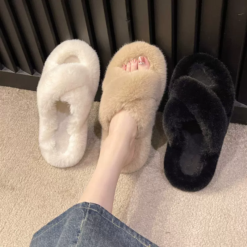 网红爆款毛毛拖鞋女外穿新款秋冬季时尚厚底加绒月子鞋增高棉拖鞋