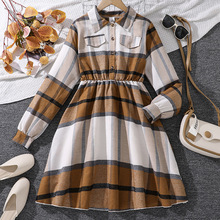 欧美跨境爆款中大童连衣裙春季新款长袖格子公主裙时尚外贸女童装