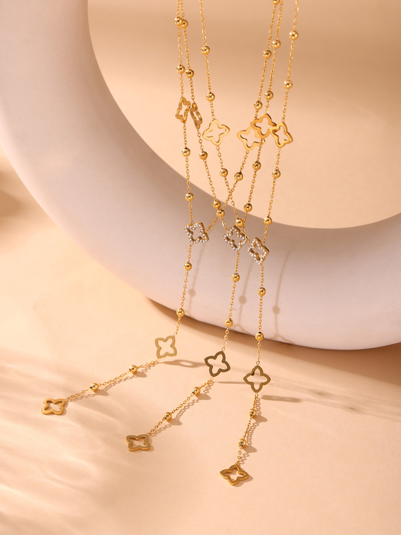 Collier Ras De Cou Double Couche Pendentif Fleur Trèfle Bijoux_voghion.com