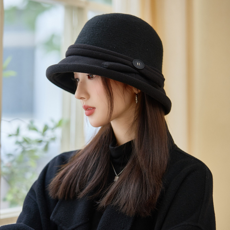 2025秋冬新款毛呢帽子女时尚保暖小礼帽拼色跨境小众渔夫盆帽批发|undefined