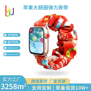 Cross-Border Apple Watch Smart Watch Wristband Wholesale Printed Fabric Christmas Large Intestine Ring Apple Watch Strap
