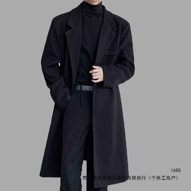 Men's casual trench coat, Korean style, loose, mid-length, over-the-knee, autumn and winter youth woolen coat