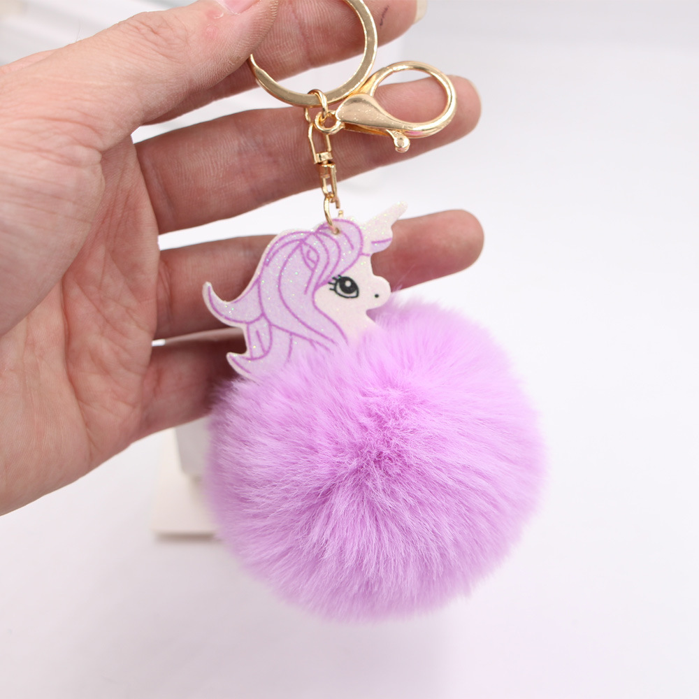 Unicorn Fur Ball Keychain Crane Machine Girls' Wallet Children Schoolbag Pendant Boutique Supply Customized Wholesale display picture 3