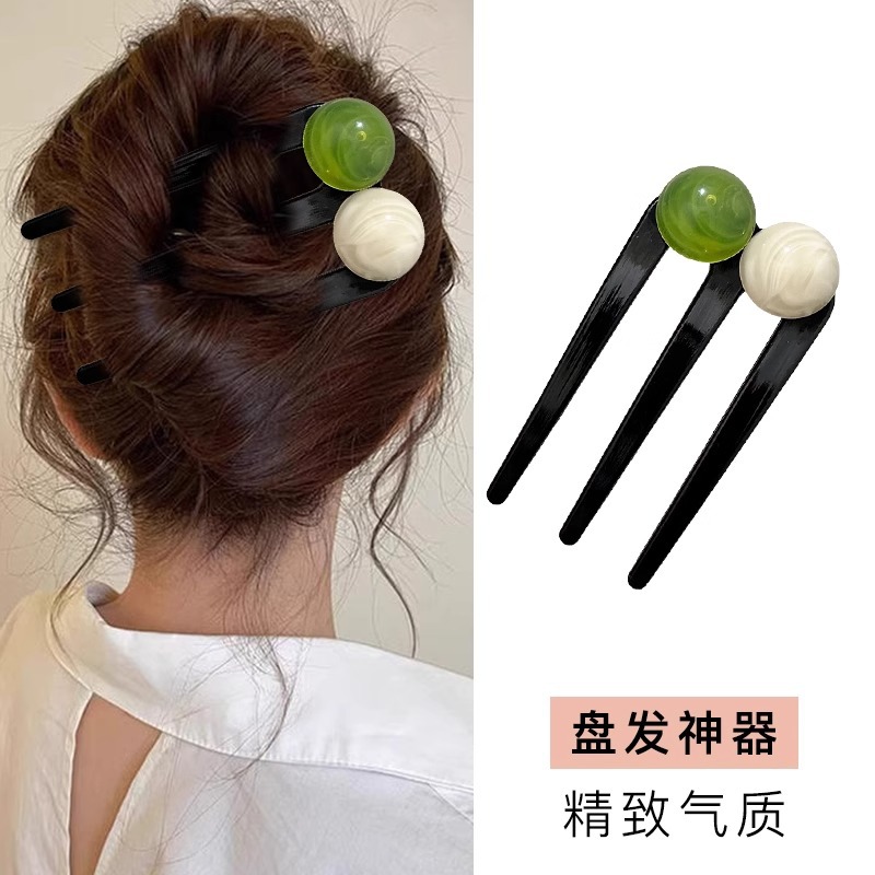 Horquilla en forma de U de ácido acético de cuentas redondas para mujer 2025 nueva horquilla de sentido avanzado