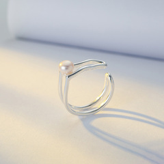 Gentle and Elegant Geometric Pearl Ring for Women - Minimalist, Korean Influencer Style, Fashionable, Personalized Open Finger Ring