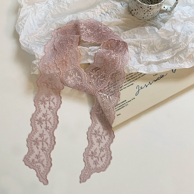 Pañuelo de seda de encaje, sensación de alta calidad, nuevo bolso atado, cinta larga, decoración de cinta, bufanda pequeña, turbante multiusos, cinturón de cinta para el cabello