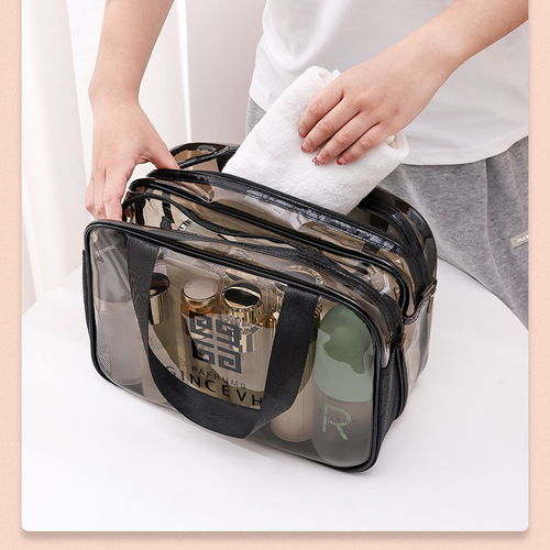 Travel wet and dry separation transparent waterproof cosmetic bag Double-layer large capacity portable PVC mesh storage bag toiletry bag