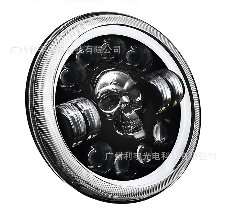 7 inch Skull Wrangler Colorful 7 Color Off-Road Headlight H4 Motorcycle Light