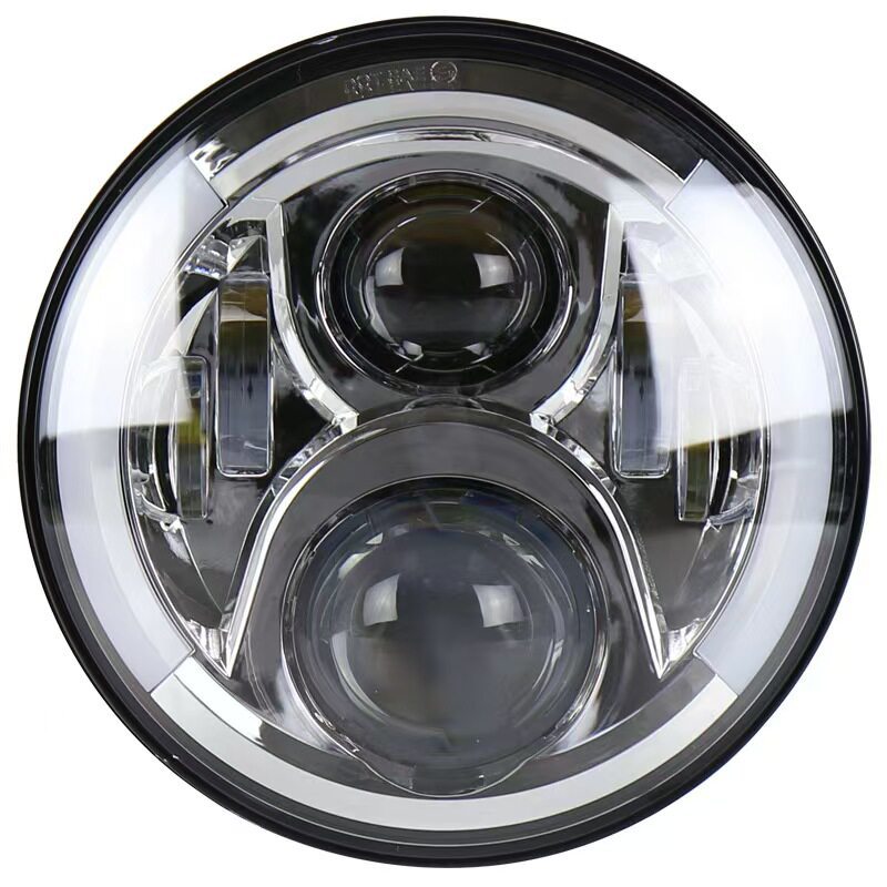 7inch Harley Wrangler Headlight 6-Bead 60W Modified Off-Road Motorcycle Led Headlight with Angel Eye White and Yellow