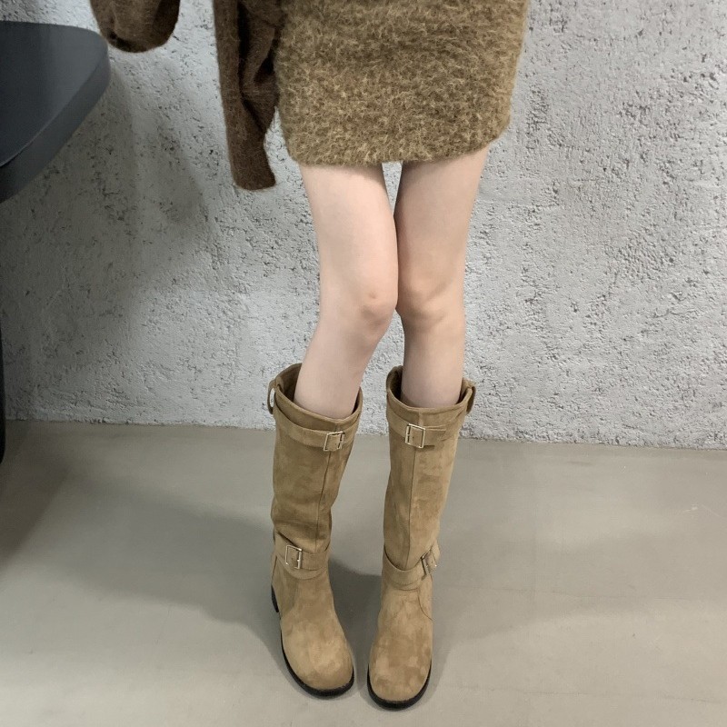 复古英伦风不过膝粗跟长筒靴女2025新款秋冬百搭增高显瘦骑士靴子|undefined