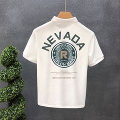 夏の新作メンズポロシャツ韓国風プリントラペル半袖トレンディな万能襟付き半袖Tシャツボトリングシャツ
