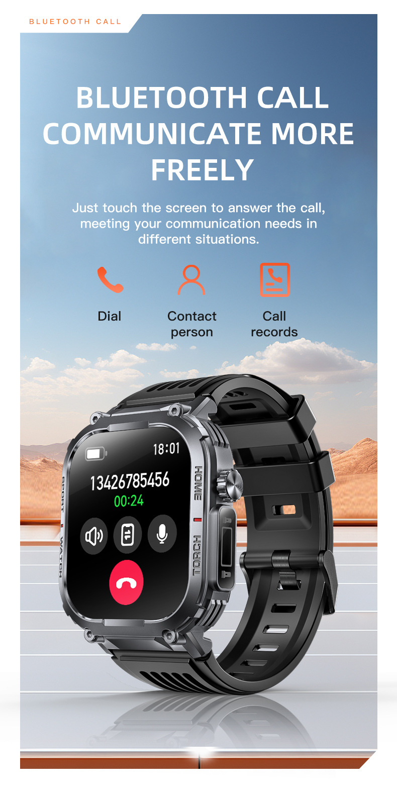 The new outdoor sports smartwatch S320B features Bluetooth communication and is water-resistant with a compass and 3ATM undefined