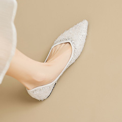 威威女郎5933-6水鑽單鞋女平底秋季配裙子一腳蹬仙女風豆豆鞋大碼