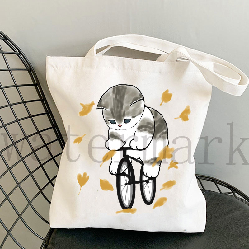 Japón lindo gato Kawaii gato impresión bolsa de lona Harajuku bolsa de hombro bolsa de moda estudiante bolsa de compras de mano