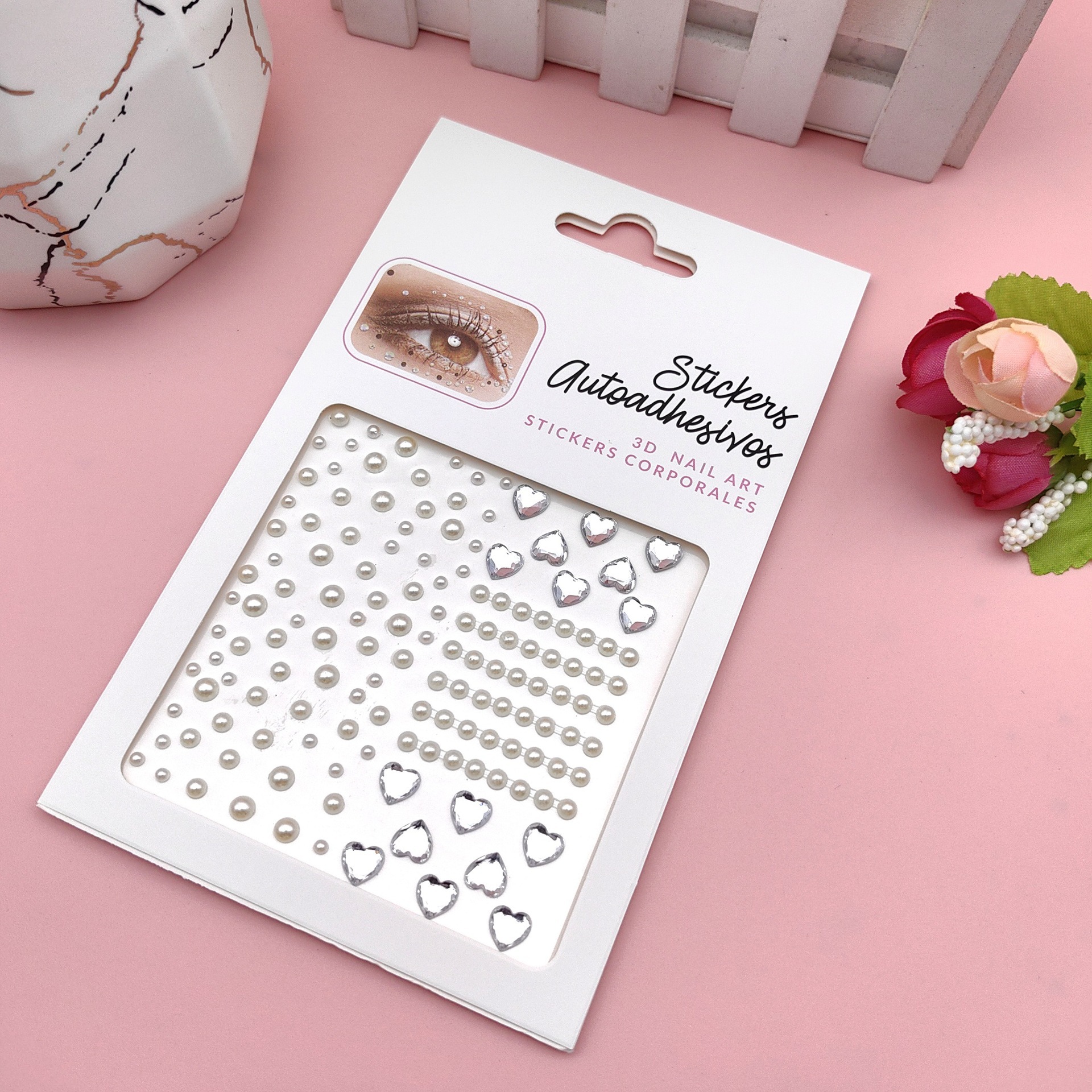 Pegatinas para maquillaje de ojos, pegatinas de diamantes de imitación para ojos, decoración facial, accesorios de maquillaje de perlas para diario, pegatinas de diamantes de imitación para escenario infantil, venta al por mayor en stock.