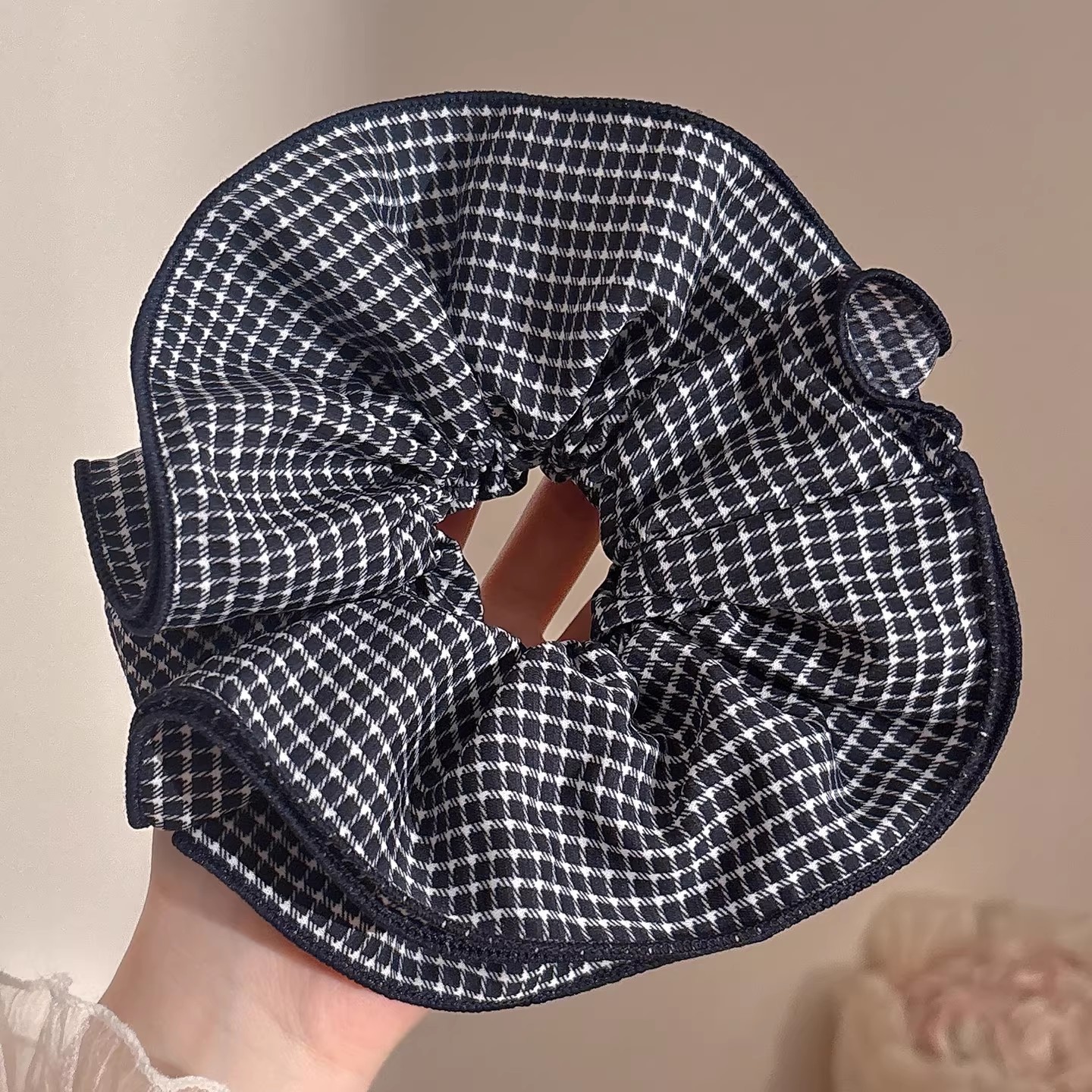 2# blue striped plaid hair tie about 17cm