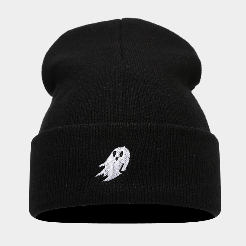 Amazon Venta caliente fantasma bordado Halloween hombres y mujeres sombrero de punto Otoño e Invierno moda de la calle sombrero frío moda caliente