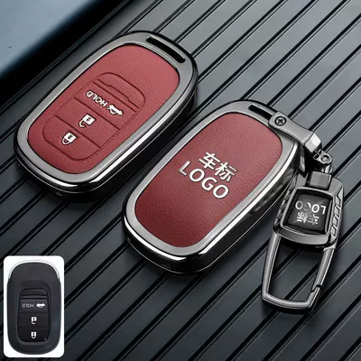 Car key bag CRV key case, specifically - honda-c-model-3-button-trunk-hold-leather-texture-red-metal-buckle-no-1