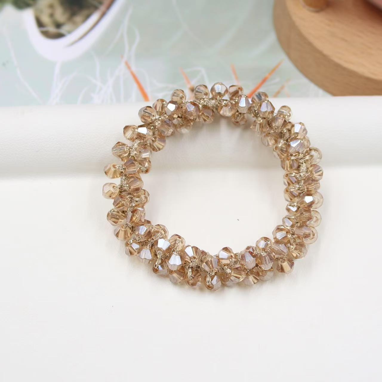 Pulsera con elástico de cristal para el pelo estilo coreano_voghion.com