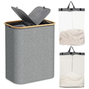 Amazon Hot Selling Bamboo Storage Bucket Household Foldable Dirty Clothes Storage Basket Fabric Dirty Clothes Basket Bathroom Dirty Clothes Basket