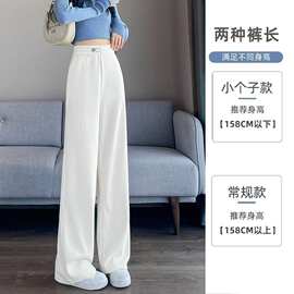 欧棉绒阔腿裤女春秋新款高腰垂感宽松显瘦休闲小个子直筒拖地裤子