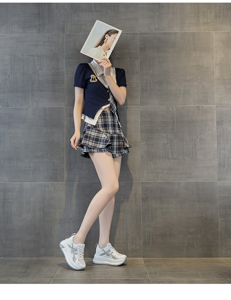 Giày sneaker nữ đế dày tăng chiều cao lưới thoáng khí mùa hè phong cách thể thao — M2916-2 Vàng kem, M2916-2 Xám kem, M2916-2 Xám chi tiết 9