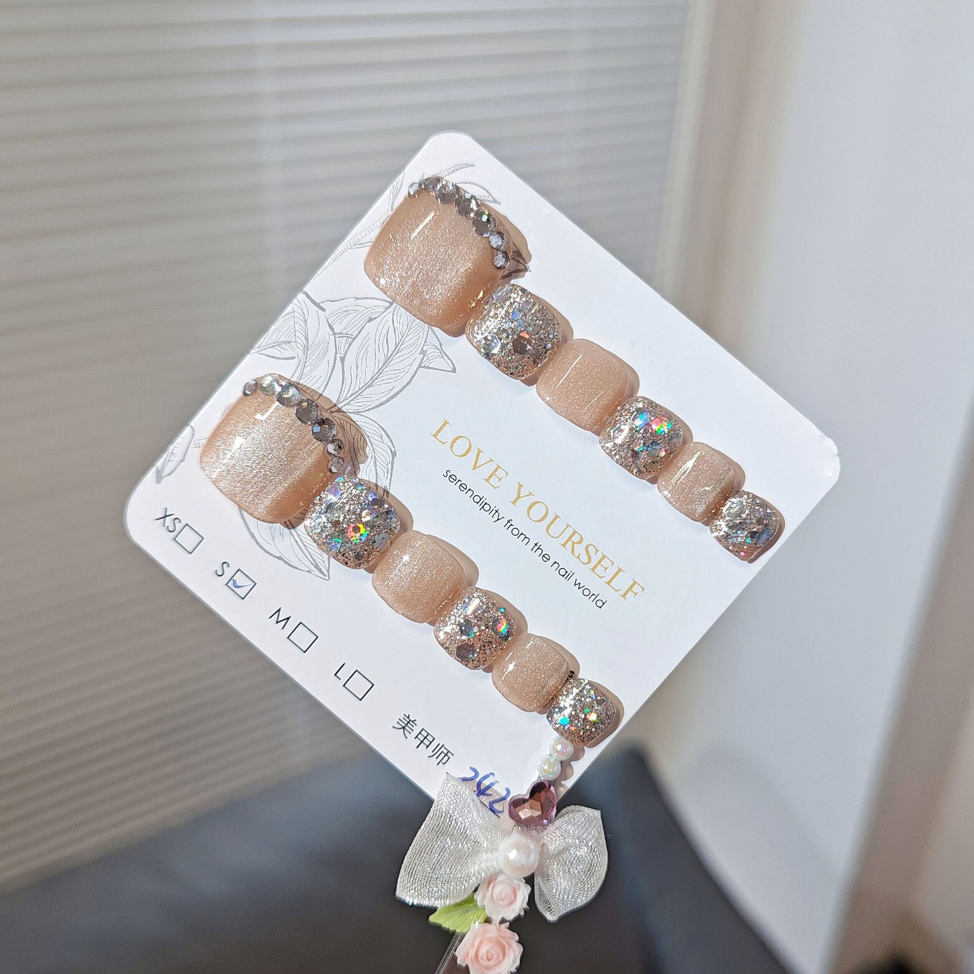 12 piezas de uñas de pie hechas a mano, ojos de gato de color nude, taladro intermitente, uñas de desgaste de pies, uñas de pies, uñas de pies, uñas de desgaste