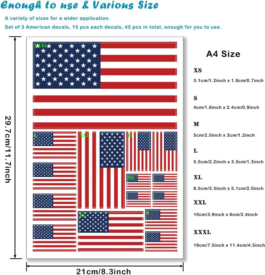 Amazon Venta caliente bandera americana coche pegatinas grandes reflectantes coche cuerpo pegatinas 21x29,7 cm
