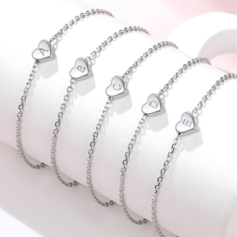 Adjustable Love Heart Bracelet Mother's Day Silver 26-Letter Engraved Love Heart Stainless Steel Bracelet Love Heart Engraved Bracelet Adjustable Love Heart Bracelet Mother's Day Silver 26-Letter Engraved Love Heart Stainless Steel Bracelet Love Heart Engraved Bracelet