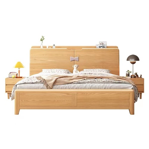 Nordic Beech Wood Full Solid Wood Bed Modern Minimalist 1.8-meter Master Bedroom Double Bed 1.5-meter Solid Wood Single Bed with Storage