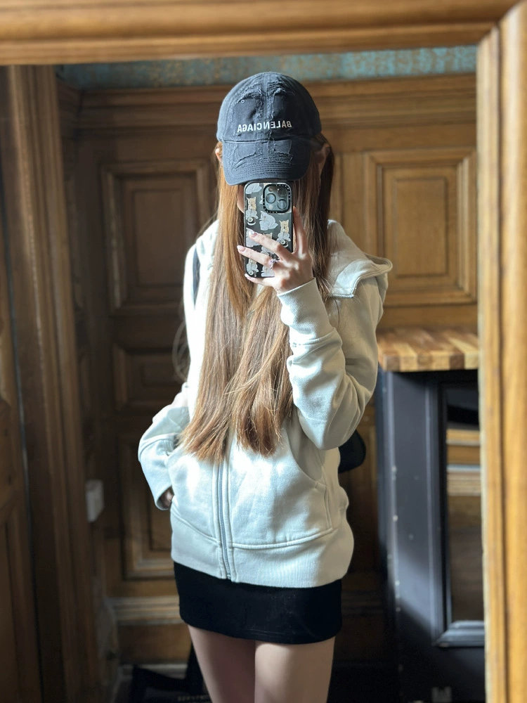 Autumn jacket, hoody, fitted short brace, slim fit, for teenagers