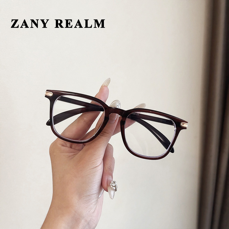 Nuevo marco negro anti-azul claro gafas lisas en línea celebridad ins grano de madera dulce chica Colegio caja miopía gafas fabricante en stock