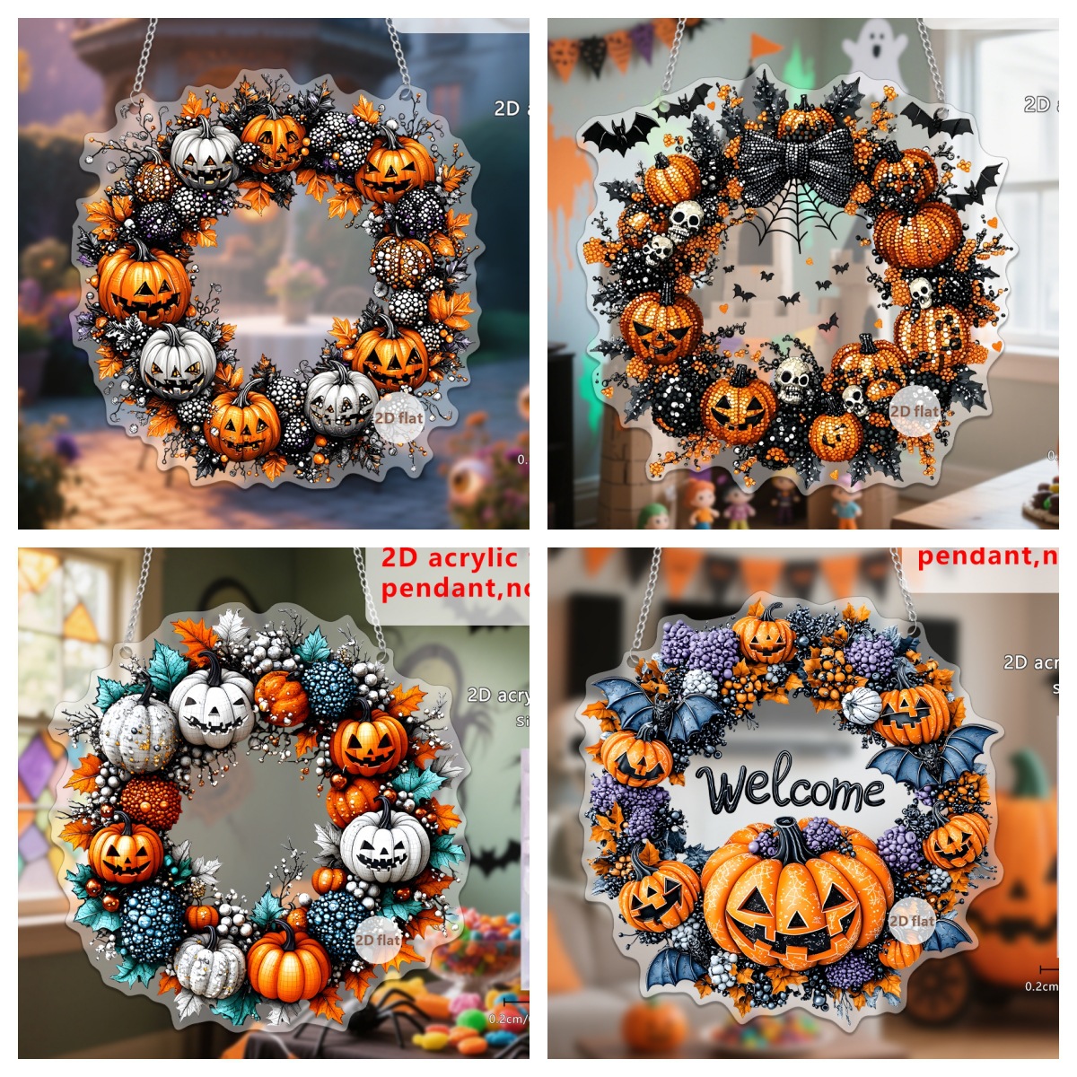跨境万圣节蝙蝠南瓜骷髅2D亚克力挂件挂饰窗饰门廊挂牌装饰品道具