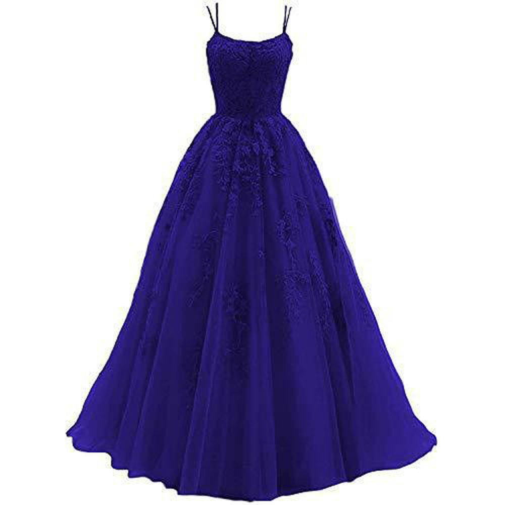 Amazon Comercio exterior espaguetis Correa baile vestido de noche largo tul encaje apliques vestido de fiesta de las mujeres image 9