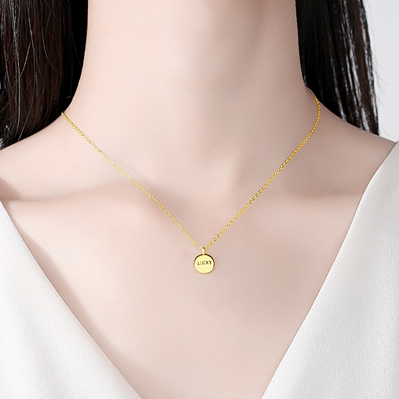 S925 plata esterlina suerte inglés pequeño collar redondo de las mujeres moda europea y americana transfronteriza estrella Venta caliente mismo estilo Cadena de clavícula