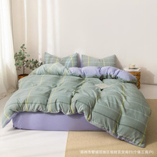 无印床上用品四件套纯棉全棉双层纱被套床单夏床笠宿舍四件套